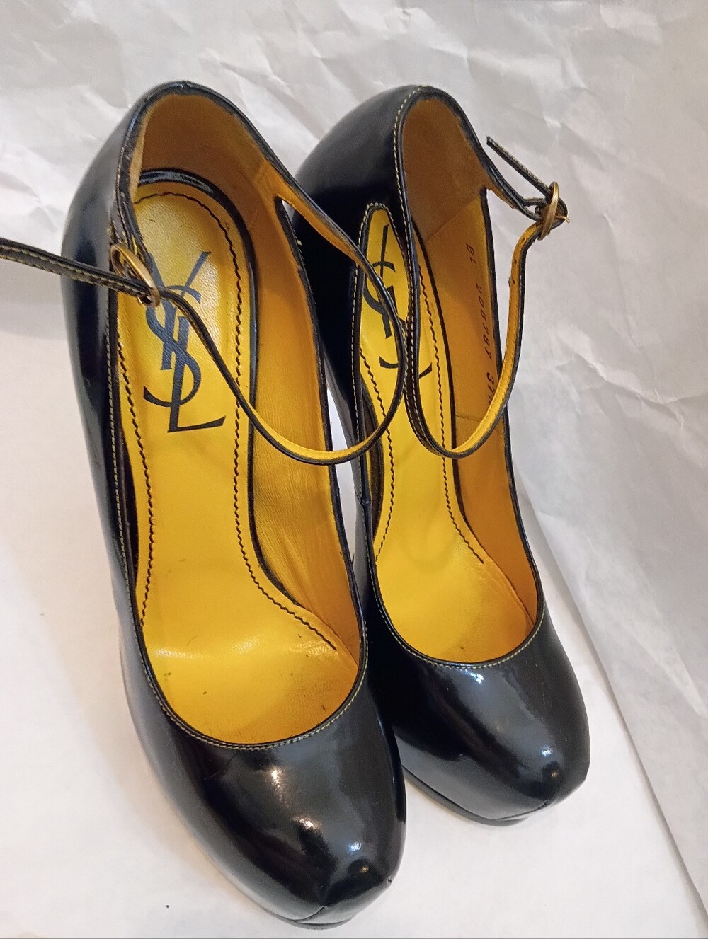 YSL Platform Heels Black Mary Patent Leather 37.5